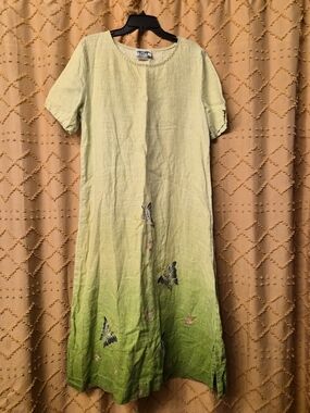 Light Green Ombre Butterfly Linen Dress by CoConut Bay